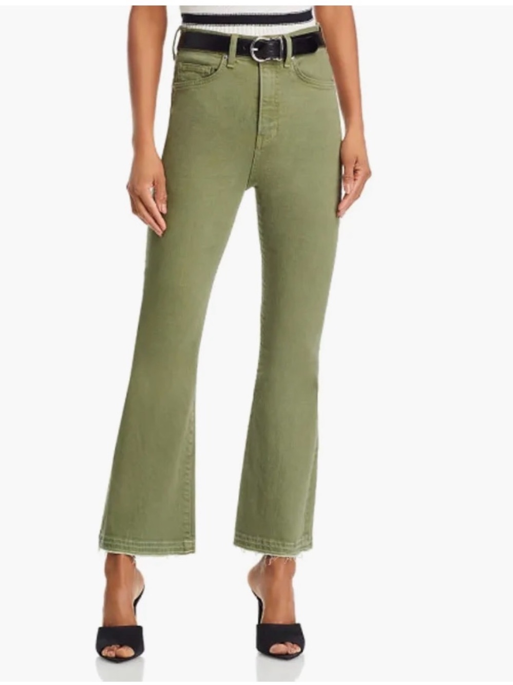 *NWT* Veronica Beard Carson Ankle Flare High Rise Sz 28 Stone Army Green Raw Hem